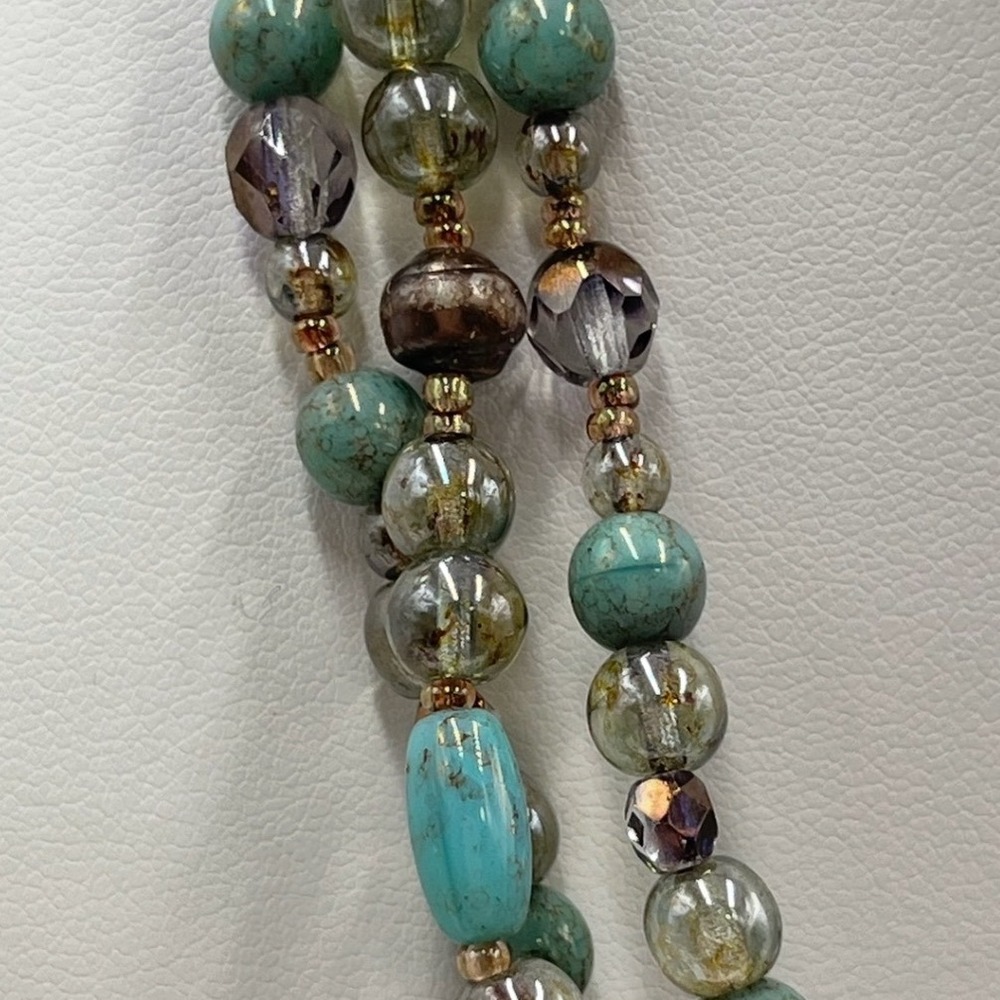 Vintage Mexico 925 Tiger's Eye Pendant Triple Strand Turquoise Crystal Necklace - Picture 2 of 10